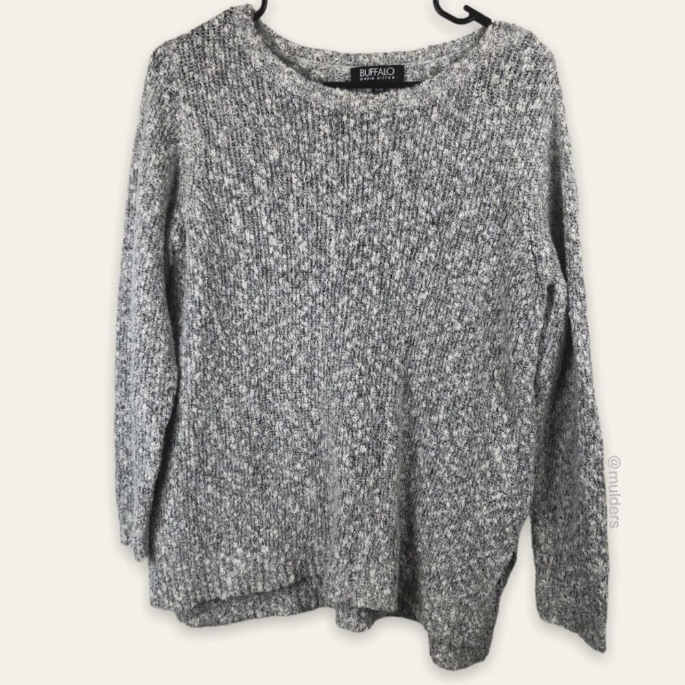 Buffalo David Bitton Slub Knit White and Gray Pullover Grandpa Sweater